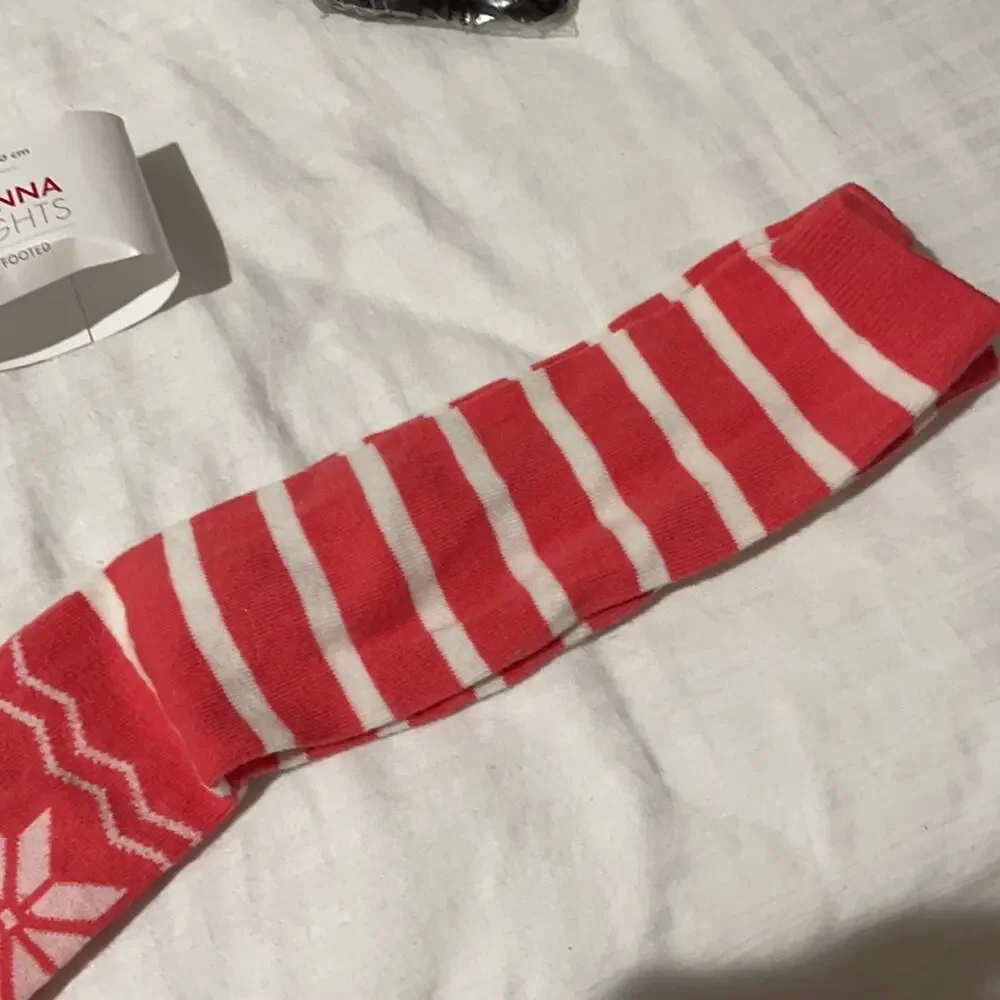 Hanna Andersson 90-100 (3-4) coral cream tights NWT pattern mismatched matched